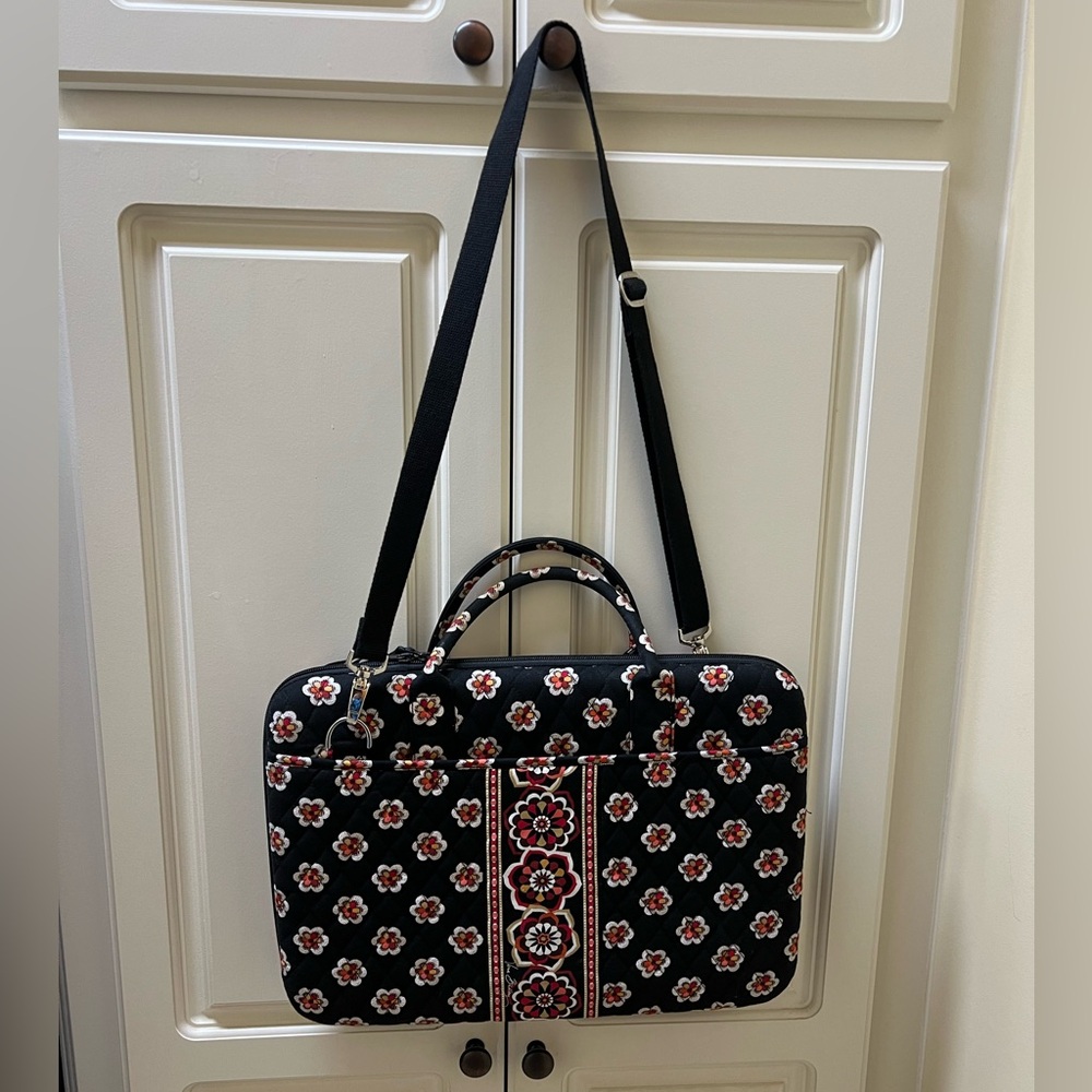 Vera Bradley Black Floral Quilted Laptop Case with Red & White Flowers